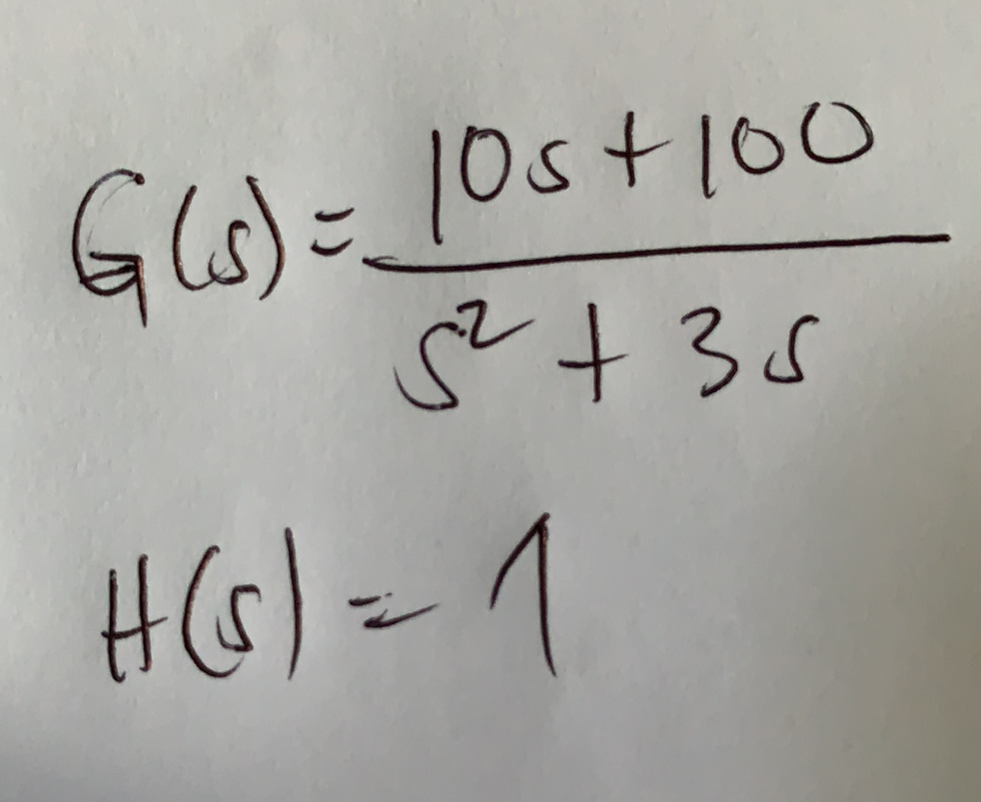 G(s) = 10s +100
5² +35
H(s) = 1