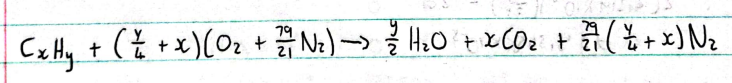 79
79
CxHy + ( + x)[Oz + ZN) } HO + xCO + a (+x)Nz
-