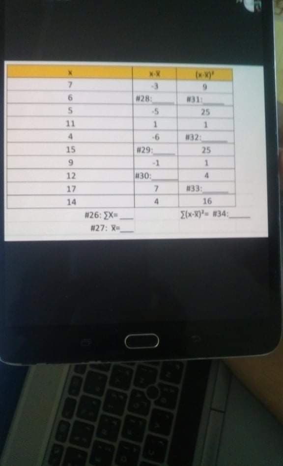 X-X
(x-X)
-3
6.
#28:
#311
25
11
1.
4
6
#32:
15
# 29:
25
9.
-1
12
130:
4.
17
7.
#33:
14
4
16
#26: EX=
E(x-K)= #34:
#27: X
