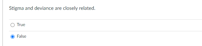 Stigma and deviance are closely related.
True
False
