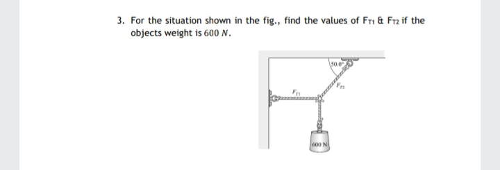 3. For the situation shown in the fig., find the values of Fri & Frz if the
objects weight is 600 N.
s0.0
600 N
