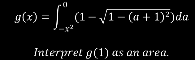 -|(1- /1- (a+1)²)da
La-
g(x) =
-x²
Interpret g(1) as an area.
