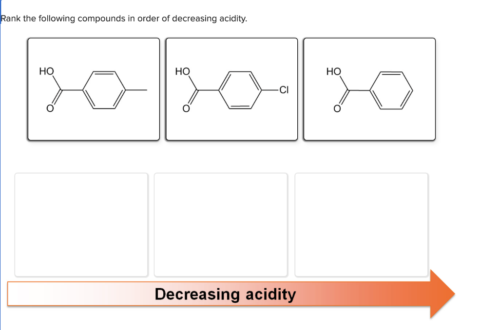 Rank the following compounds in order of decreasing acidity.
HO
220-20
HO
Decreasing acidity
HO