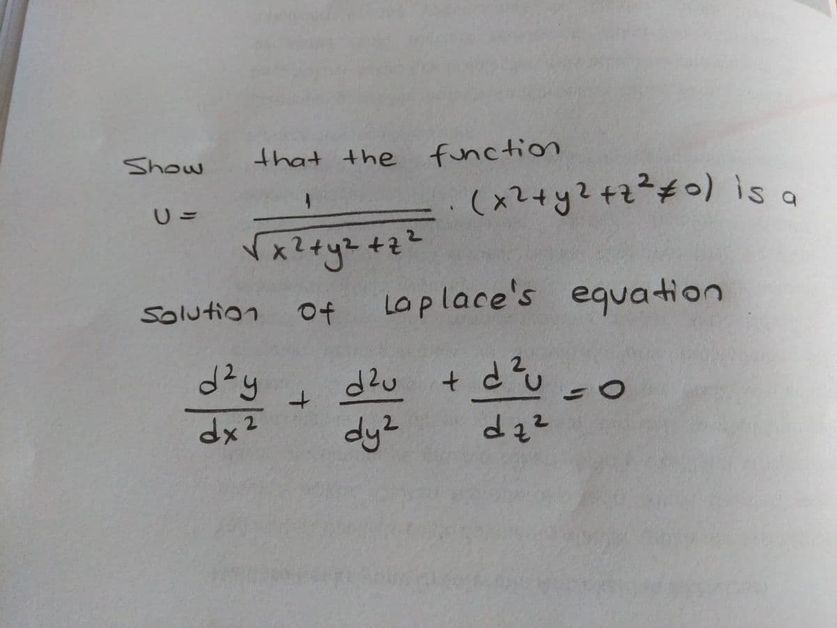 Show
that the function
(x24y2+224이) is a
solution
of
Loplace's equation
d2u
2P+
2.
dy2
