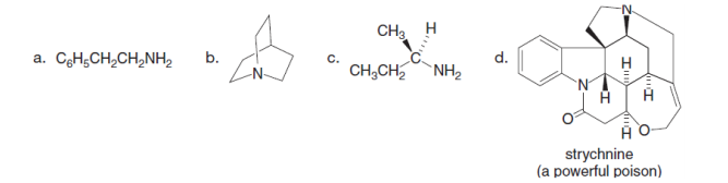 CH3 H
a. CgHsCH,CH,NH,
b.
с.
CH,CH,NH2
H
strychnine
(a powerful poison)
