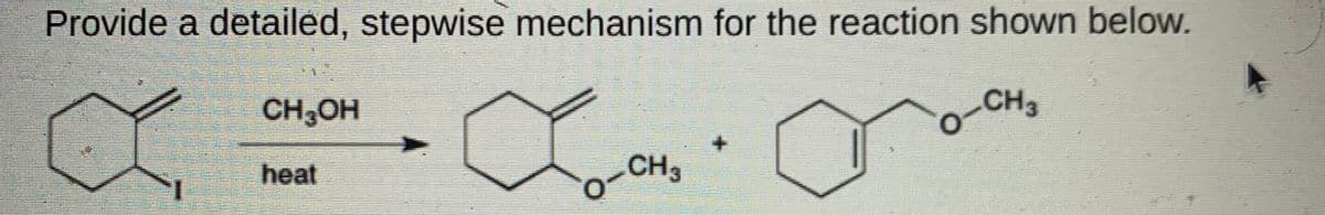 Provide a detailed, stepwise mechanism for the reaction shown below.
CH3OH
CH3
heat
CH3
