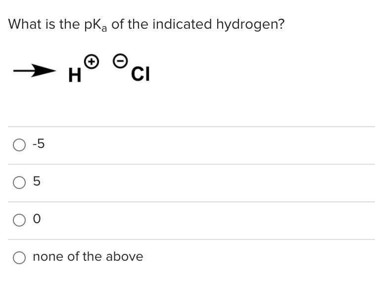 What is the pKa of the indicated hydrogen?
O-5
05
O
H
+
CI
none of the above