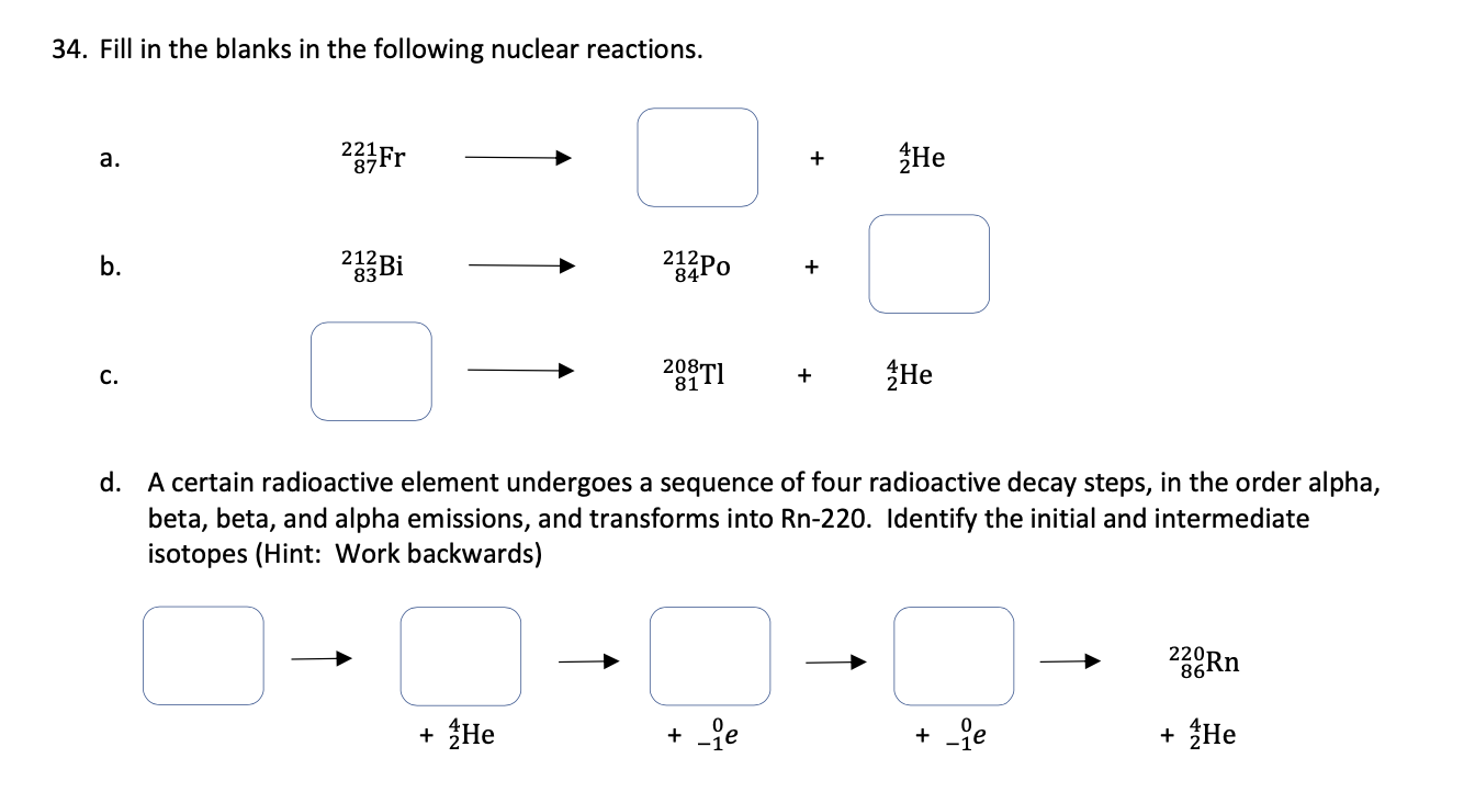 Fill in the blanks in the following nuclear reactions.
