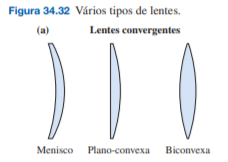 Figura 34.32 Vários tipos de lentes.
(a)
Lentes convergentes
Menisco Planо-сonvexa
Вiconvexa
