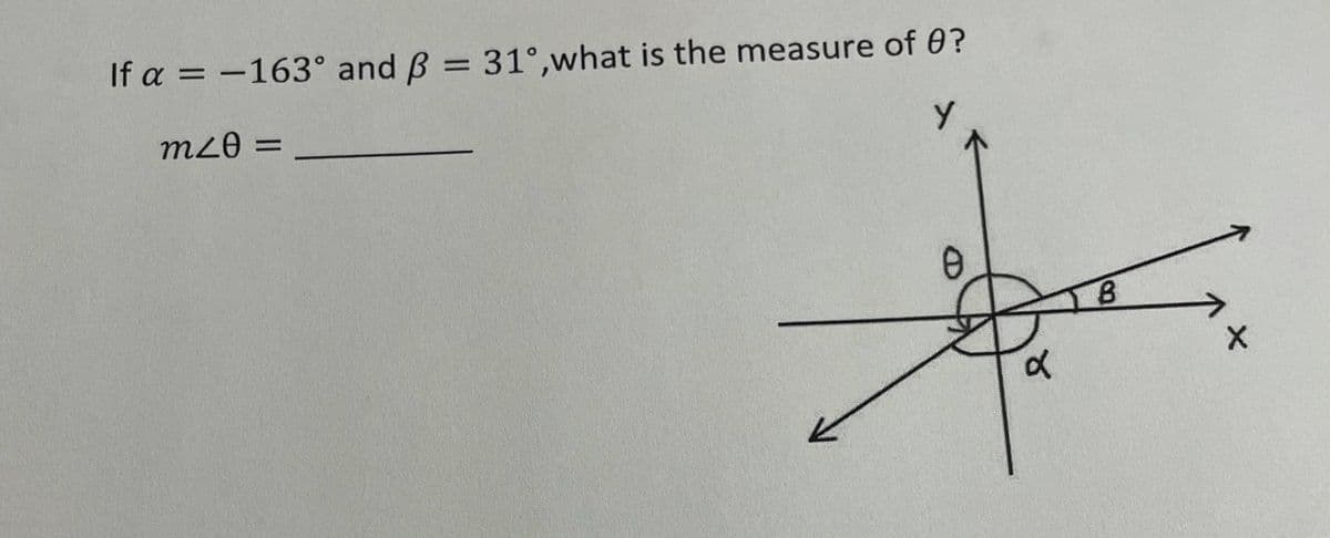 If a = -163° and B = 31°,what is the measure of 0?
m20 =
ト
