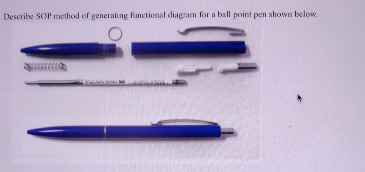 Describe SOP method of generating functional diagram for a ball point pen shown below,
