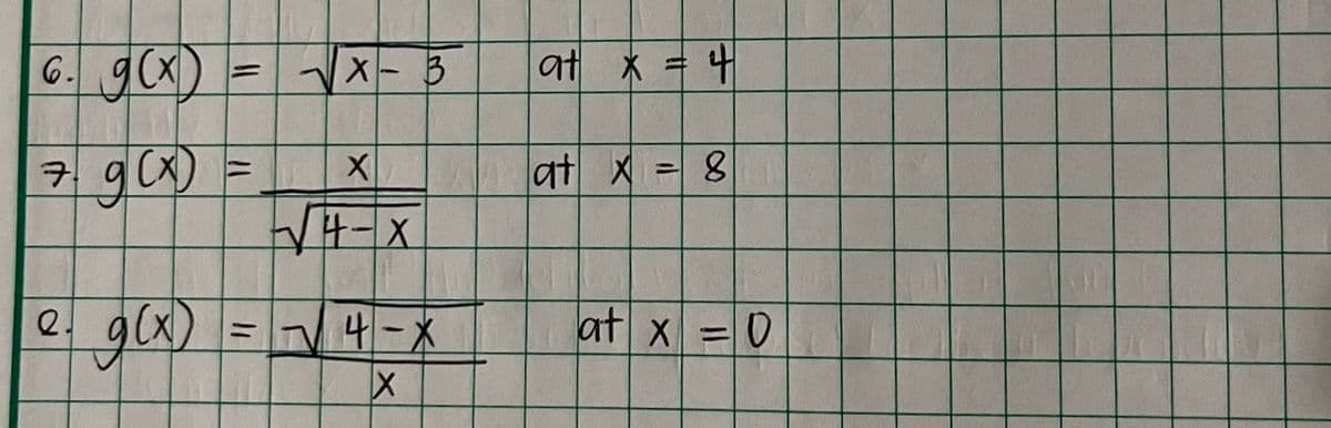 6.9(x) = - 3
at x =
7. gx)
at X = 8
2.
at x =0
