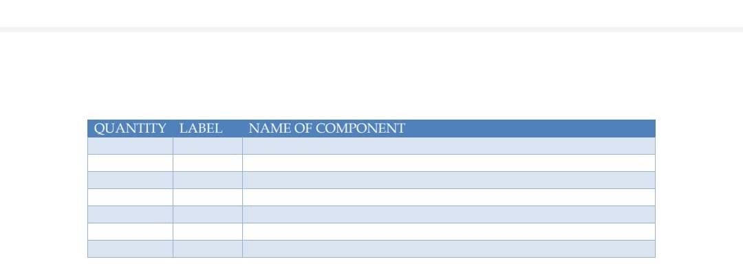QUANTITY LABEL
NAME OF COMPONENT
