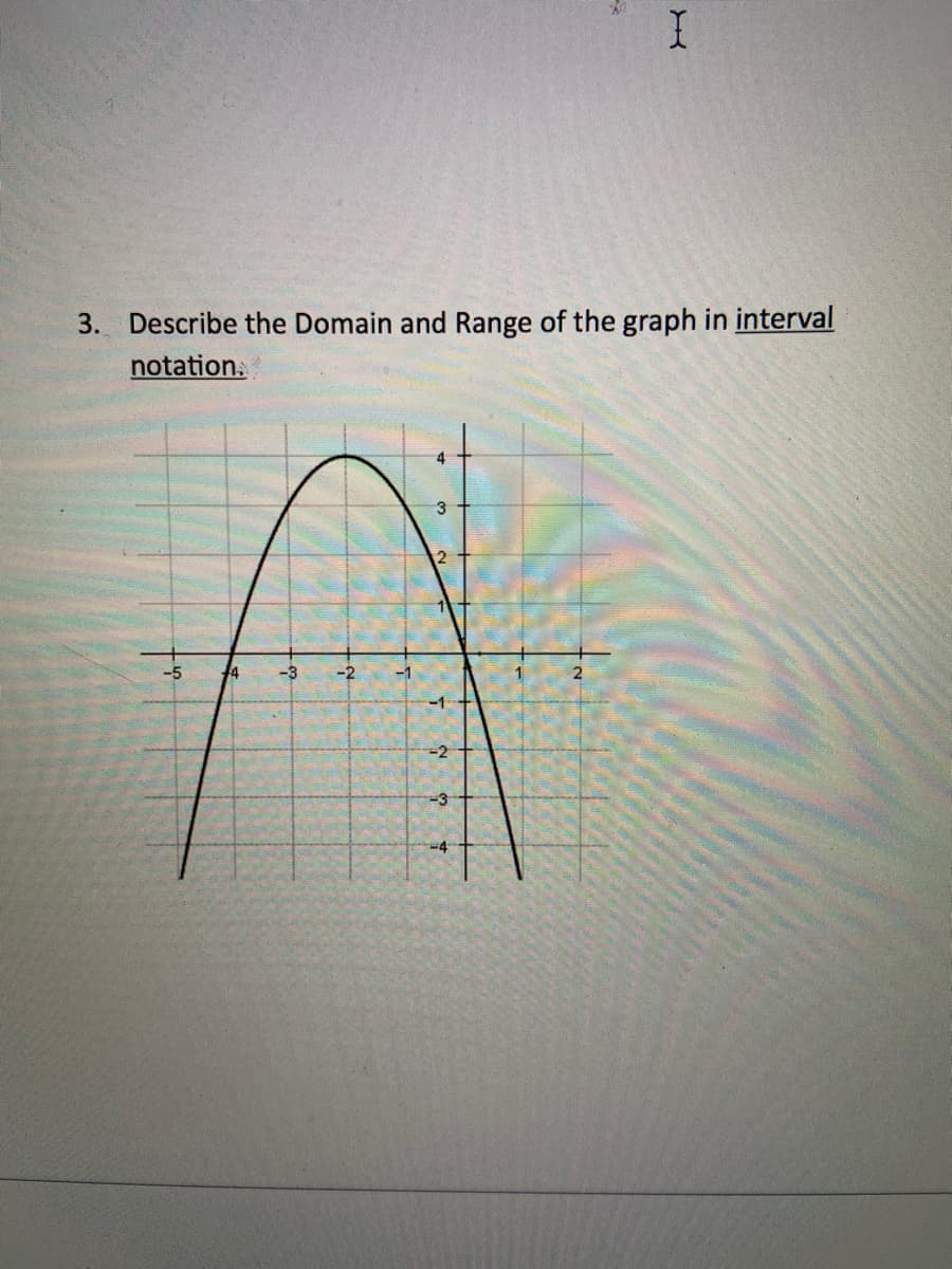 3. Describe the Domain and Range of the graph in interval
notation:
44
-2
-1
-3
