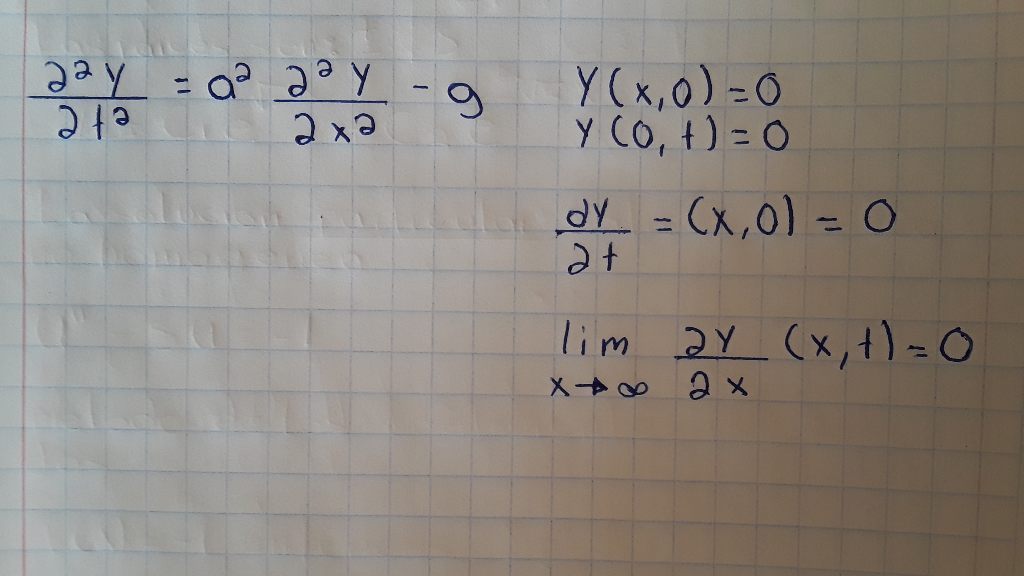 ay = a? Y
Y (x,0) =0
Y CO, +) = 0
dy = Cx,0) = O
at
%3D
lim 2Y (x, t) = 0
