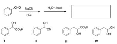 сно NaCN
H,O*, heat
HCI
OH
он
.CN
CO,H
CN
OH
OH
IV
