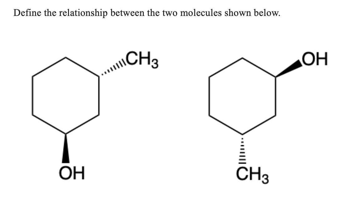 Define the relationship between the two molecules shown below.
ОН
CH3
CH3
ОН