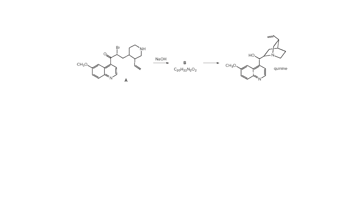 Br
NH
но
NaOH
B
CH30.
CH3O.
C20H22N202
quinine
A
