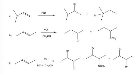 Br
HBr
Br
a)
HCI
b)
CH3OH
OCH,
Br
Brz
LICI in CH,он
OCH,
Br

