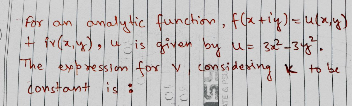 amalytic funchion, Flx tig)=u(x,y)
+ fr (x,y), 4 45.
expression for v, considesing K to be
Constant is
For | 아n
is given by u-3-3
The
