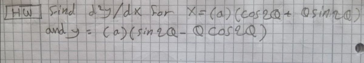 THWI dy/dx for X= (oa) (cos20+ Osinna)
Seind
and y
fa)(sin q@-Qcose)
