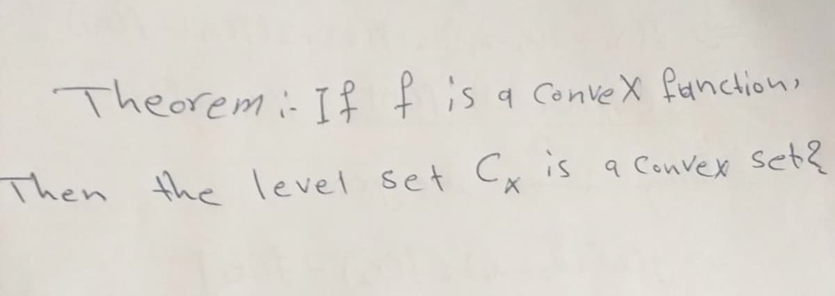 Theoremi- T f f is a ConveX fanctions
Then the level set Cx is
a Convex set?
