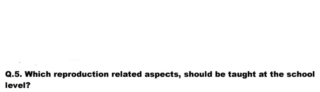 Q.5. Which reproduction related aspects, should be taught at the school
level?
