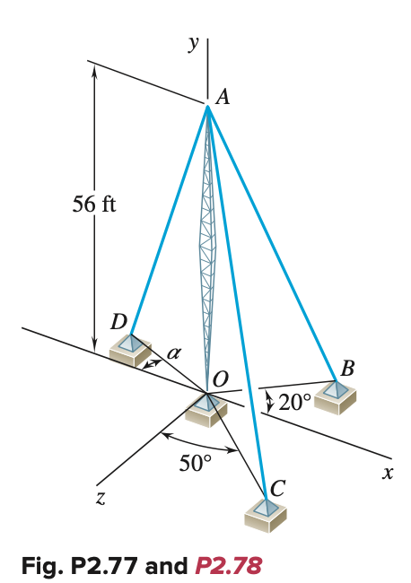 56 ft
D
α
y
A
O
50°
Fig. P2.77 and P2.78
20°
C
B
X