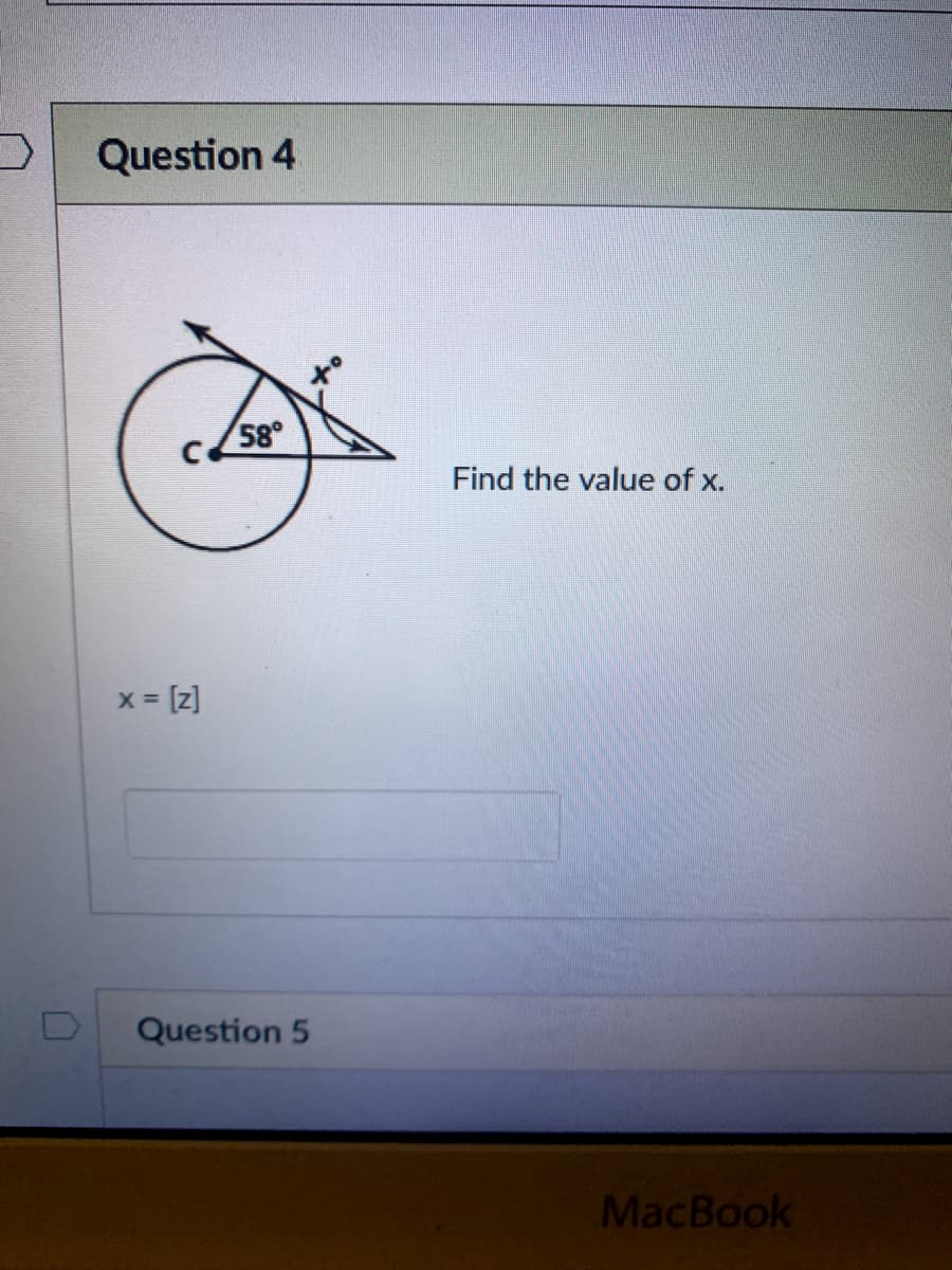 58°
Find the value of x.
