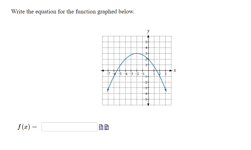 Write the equation for the function graphed below.
y
-X-
f (x) =
