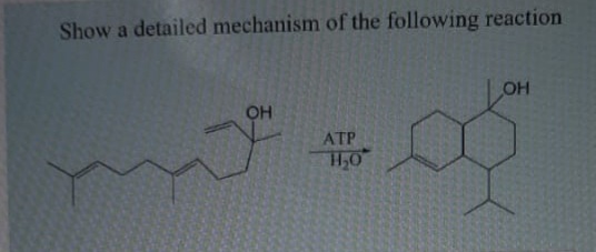 Show a detailed mechanism of the following reaction
OH
OH
ATP
H,0
