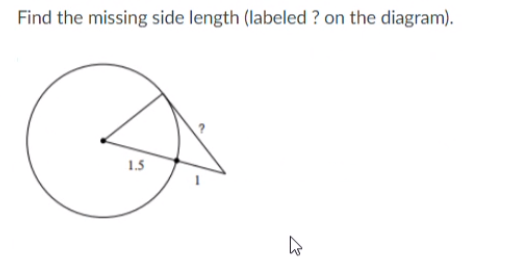 Find the missing side length (labeled ? on the diagram).
1.5
