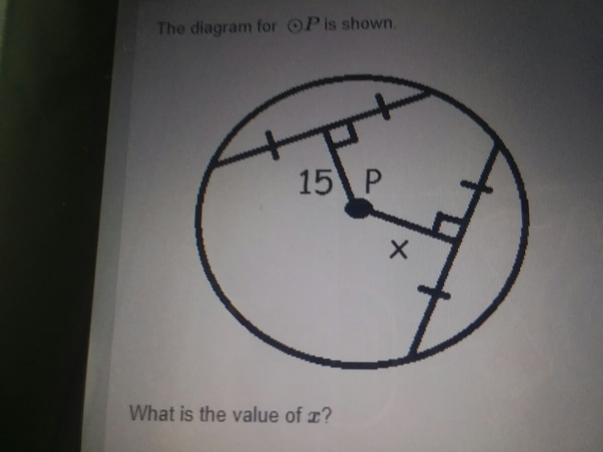 The diagram for OPis shown.
15 P
What is the value of x?
