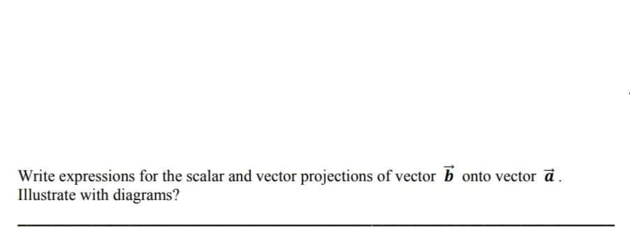 Write expressions for the scalar and vector projections of vector b
Illustrate with diagrams?

