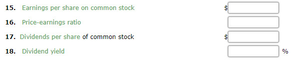 15. Earnings per share on common stock
16. Price-earnings ratio
17. Dividends per share of common stock
18. Dividend yield
%
%24
