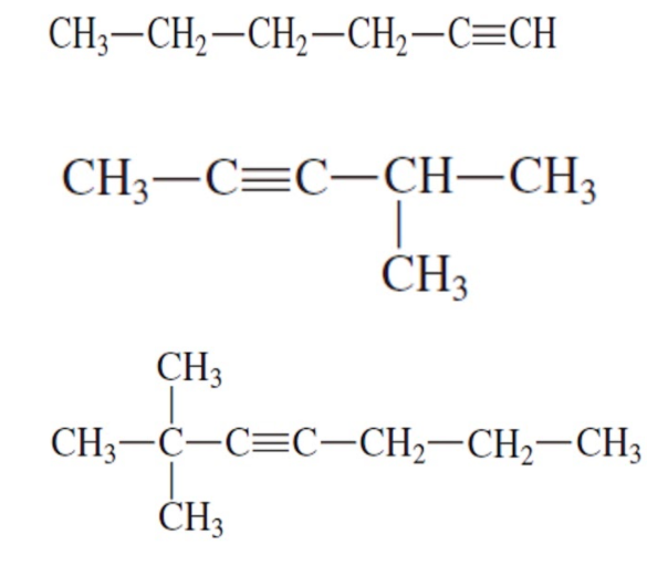 CH;-CH2-CH2-CH2-C=CH
CH3-C=C-CH-CH3
CH3
CH3
CH3-C-C=C-CH2-CH2-CH3
ČH3
