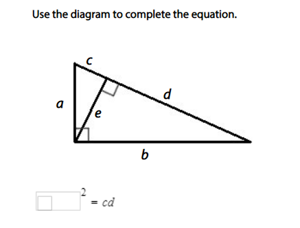 Use the diagram to complete the equation.
d
a
= cd
