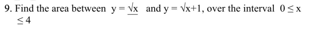 9. Find the area between y = √x and y = √x+1, over the interval 0≤x
≤4
