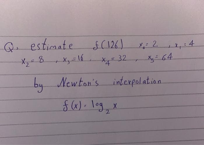 Q estimate
f(126)
メ。
X,=32
4.
by Newton's interpolat.ion
$(«)- log, x
2.
