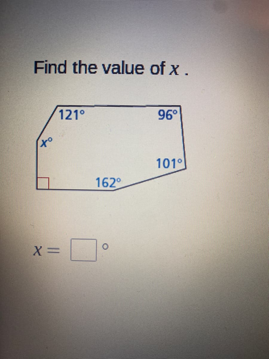 Find the value of x .
121°
96°
101°
162°

