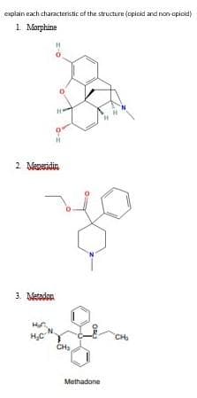explain each characteristic of the structure (apiokld and non apioid)
1 Marphine
2 Meperidin.
3. Metadon
H,C
CH
Methadone
