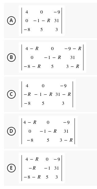 이
4
-9
(A
-1 - R 31
- 8
4 - R
0 -9 - R
-1 - R
31
-8 - R 5
3 - R
4
-9
-R - 1-R 31 - R
5 3
- 8
4 - R 0
-9
-1 - R
31
-8
3 - R
4 - R 0
-9
(E
-R
-1 31
-8 - R 5
B.
