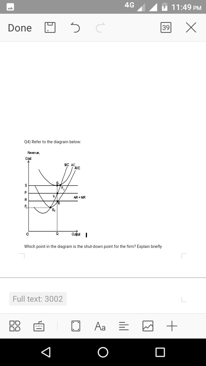 Which point in the diagram is the shut-down point for the firm? Explain briefly
