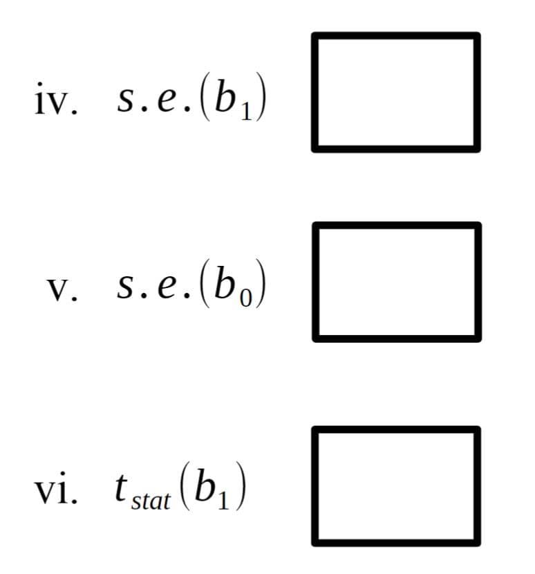 iv. s.e.(b,)
v. S.e.(b)
vi.
t stat (b1)
