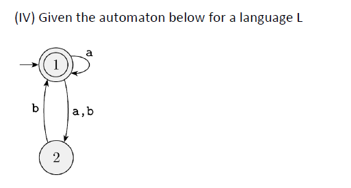 (IV) Given the automaton below for a language L
(1
b
a, b
2
