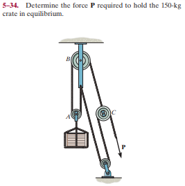5-34. Determine the force P required to hold the 150-kg
crate in equilibrium.
