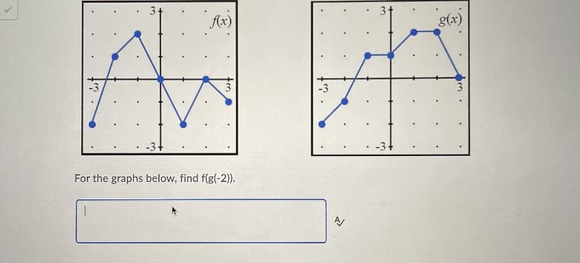 Ax)
g(x)
-3
For the graphs below, find f(g(-2)).
