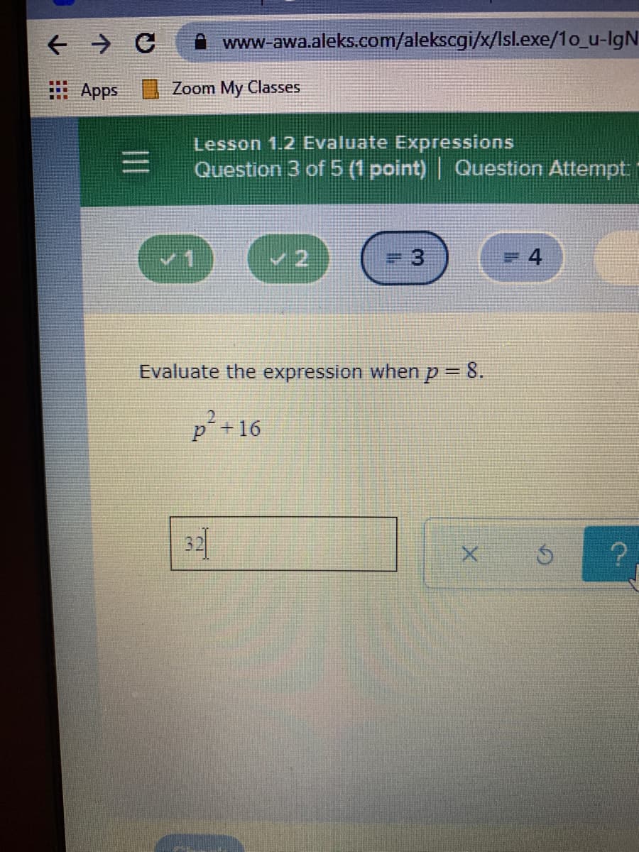 Evaluate the expression when p = 8.
p´+16
