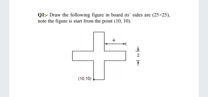 Ql:- Draw the following figure in board its' sides are (25×25),
note the figure is start from the point (10, 10).
2
(10,10)
