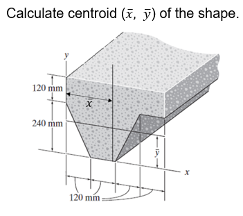 Calculate centroid (x, ỹ) of the shape.
120 mm
240 mm
120 mm
